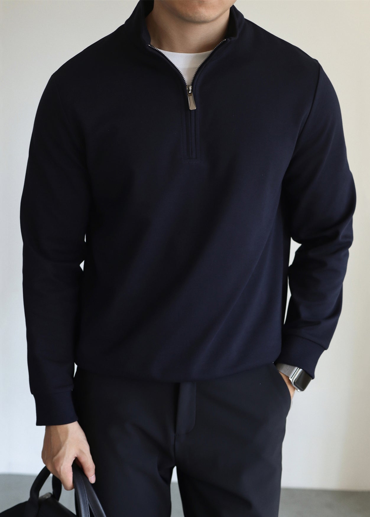 Mens Navy Zip Up Sweatshirt Warm Cozy - OutfitLondon
