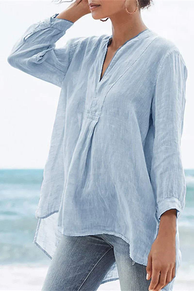 Classic Simple V Neck Long Sleeve Blouse