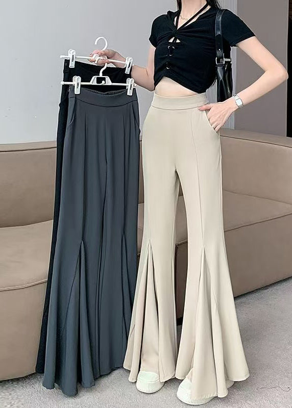 Women's High Waisted Flared Pants Elastic Waist Apricot - OutfitLondon
