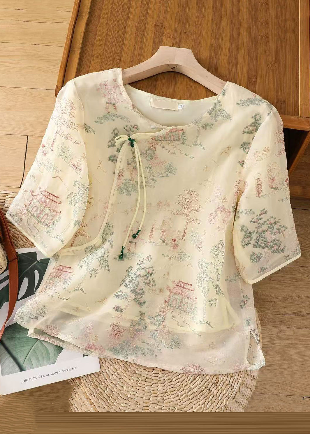 Women's Apricot Tulle Blouse Half Sleeves Lightweight - OutfitLondon
