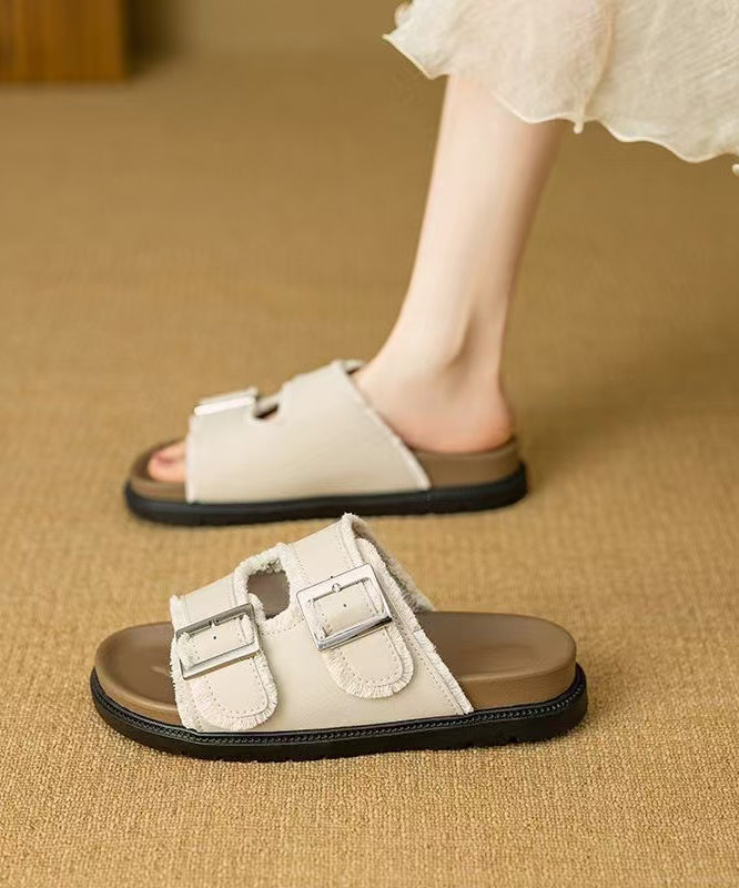 Women's Platform Sandals Beige Open Toe Cushioned Insole Lightweight - OutfitLondon