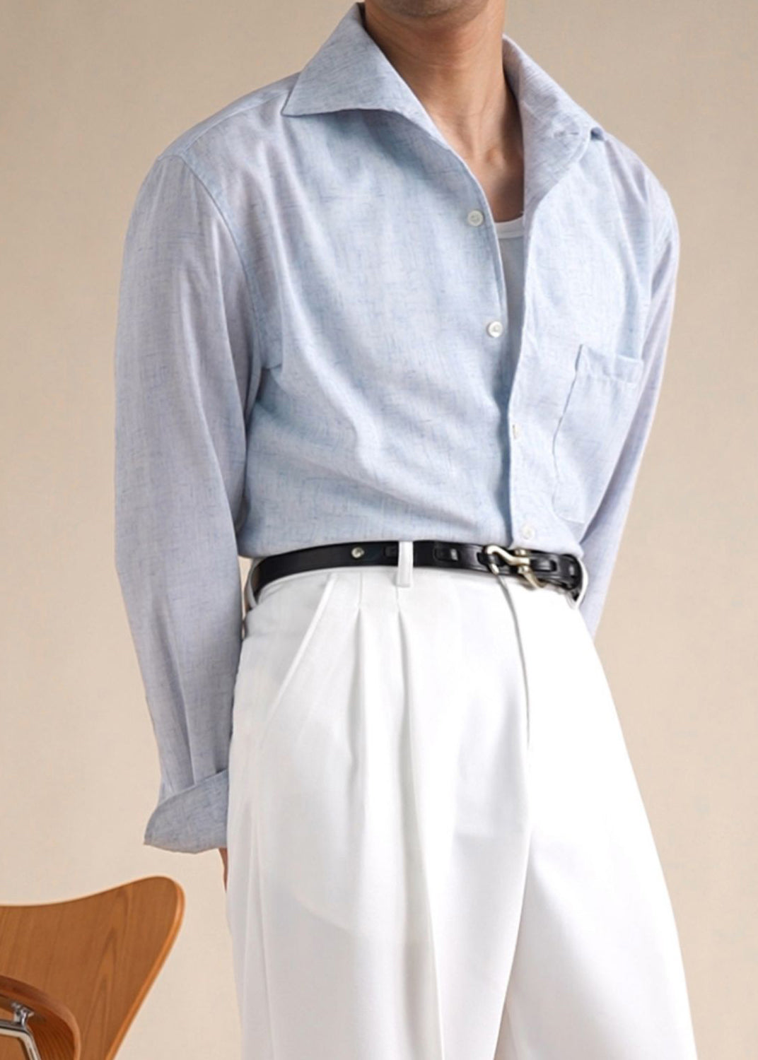 Men's Linen Long Sleeve Shirt Blue Breathable - OutfitLondon