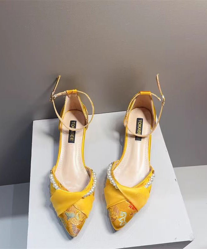 Women's Pointed Toe Sandals Satin Yellow - OutfitLondon