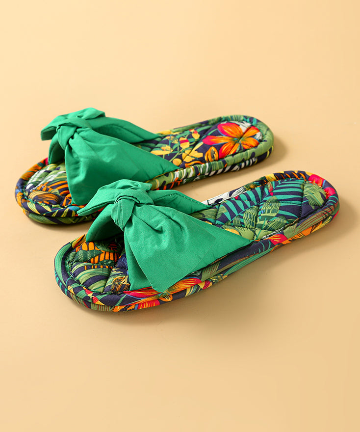 Green Cotton Slippers Cushioned Insole For Women - OutfitLondon