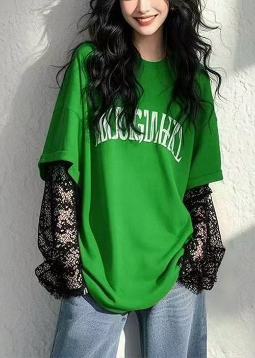 Women's Cotton Blend Patchwork Letter T Shirt Set Autumn - OutfitLondon