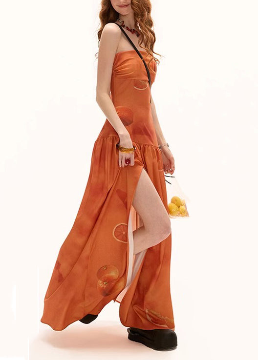 Women's Cotton Maxi Dress Sleeveless Orange - OutfitLondon