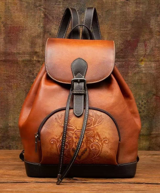 Brown Leather Backpack Large Capacity Vintage Style - OutfitLondon