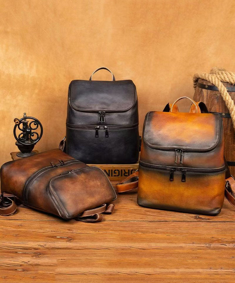 Yellow Leather Backpack Large Capacity For Work Travel - OutfitLondon
