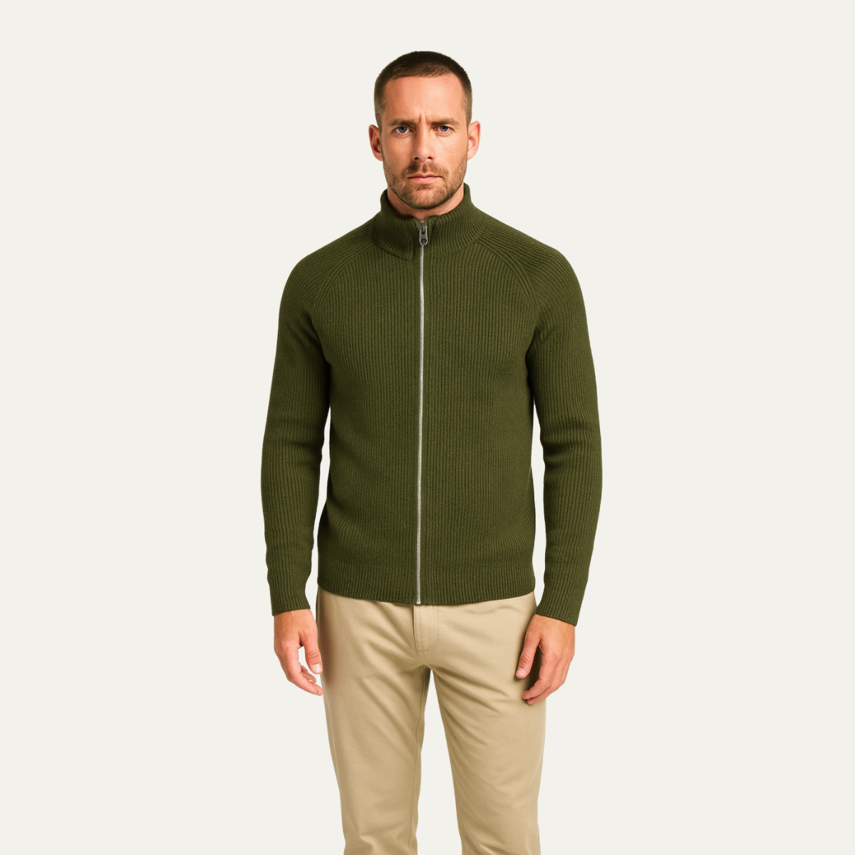 Classic Men's Warm Merino Wool Zip Cardigan