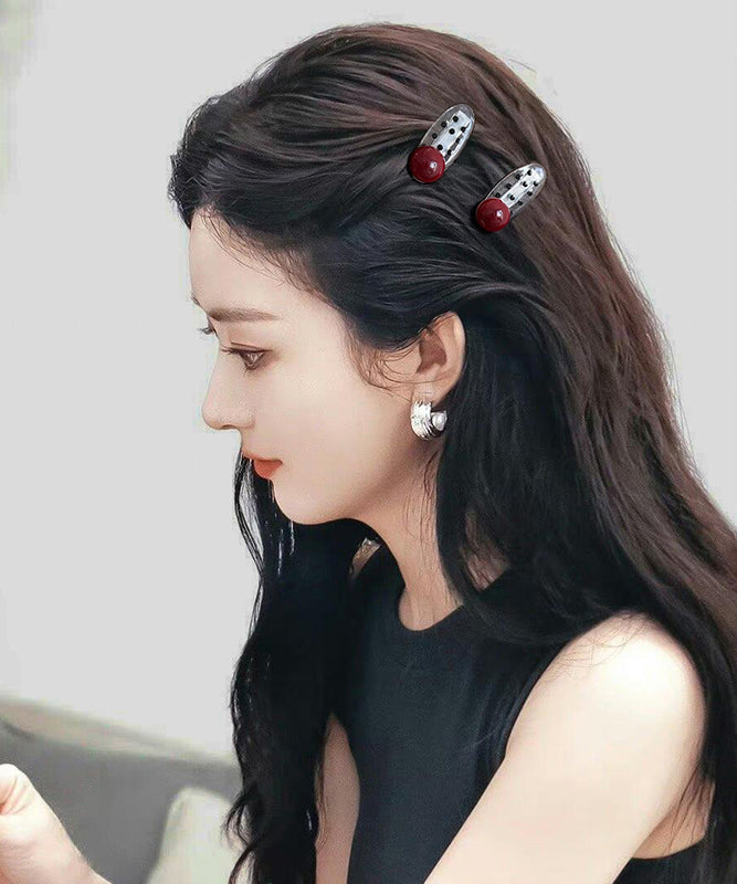 Women's Red Acrylic Hair Pin with Pearls and Polka Dots - OutfitLondon