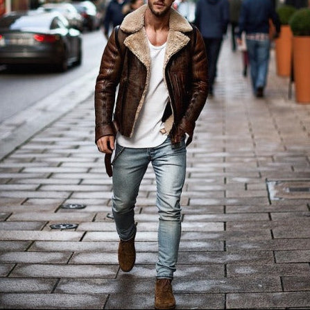 Luxury Faux Fur Trimmed Leather Coat