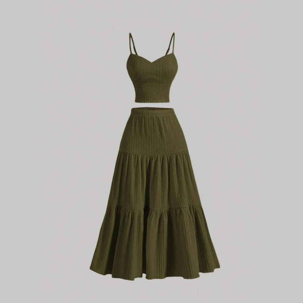 Casual Summer Crop Top and Skirt Outfit Set