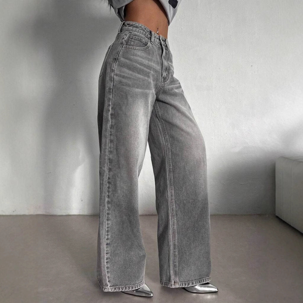 Slim Fit Black High Waist Straight Jeans - OutfitLondon