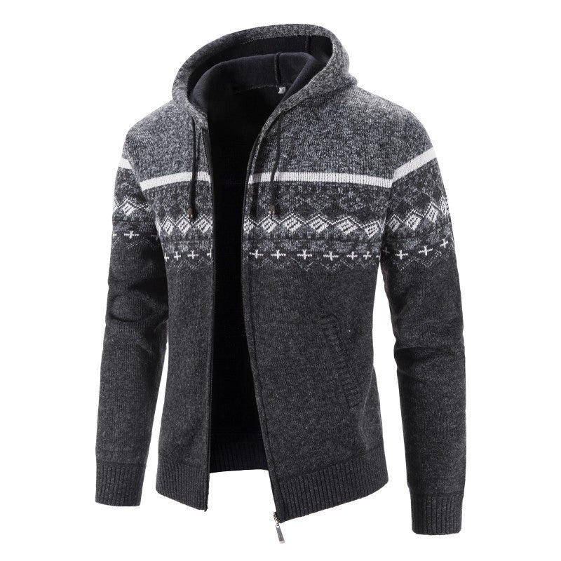 Warm Hooded Cardigan with Nordic Design