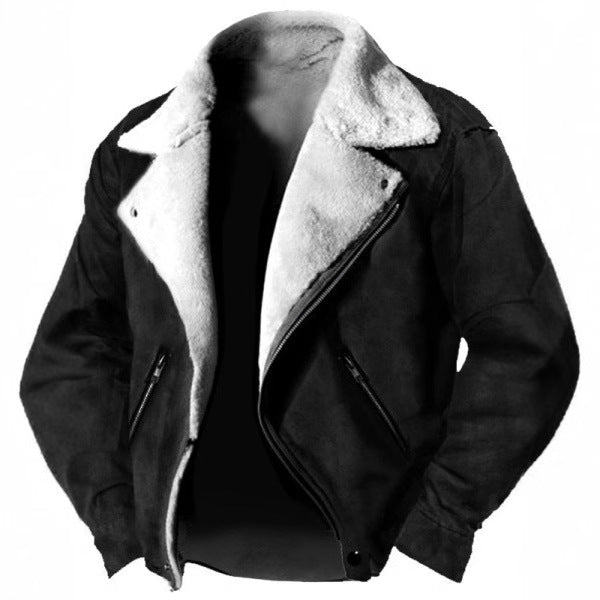 Warm Suede Leather Jacket with Fleece Lining and Zips