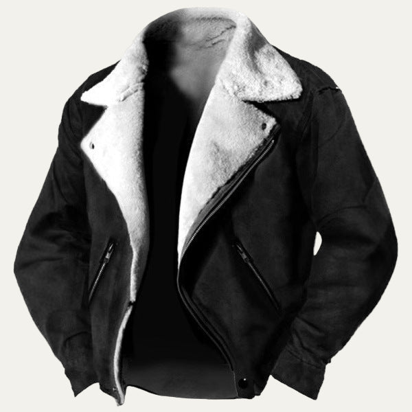 Men's Faux Fur Lined Leather Aviator Coat