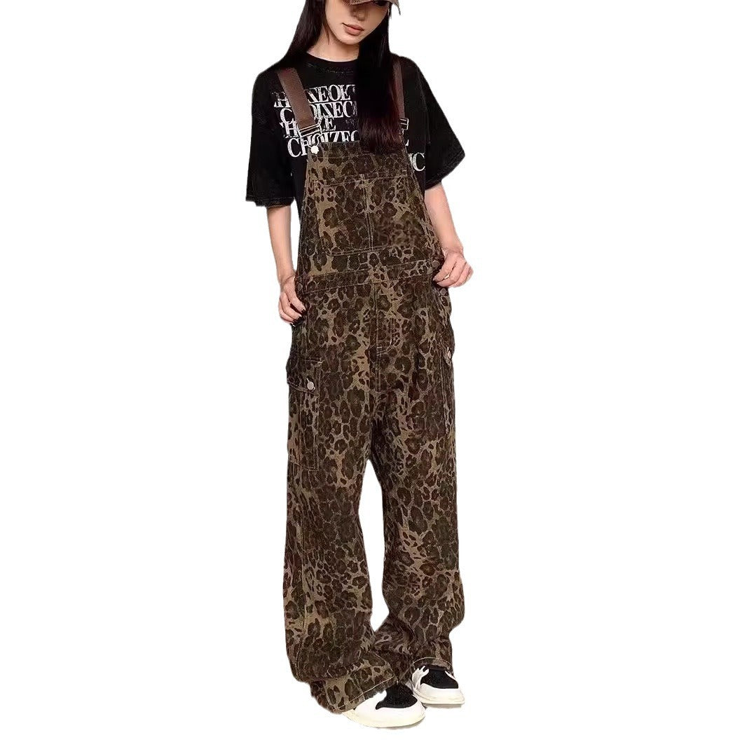 Retro Animal Print Loose Fit Jumpsuit