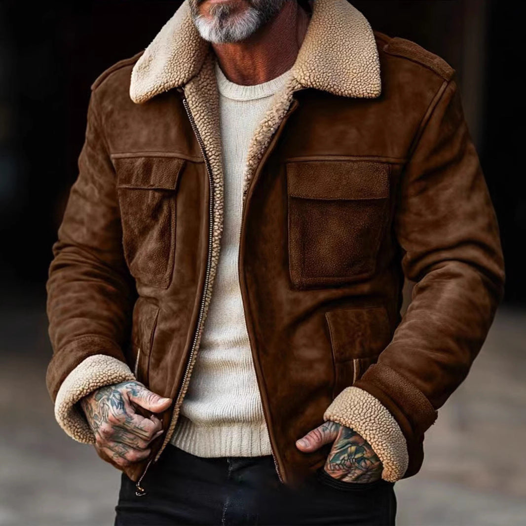 Classic Biker Leather Jacket with Fleece Lining