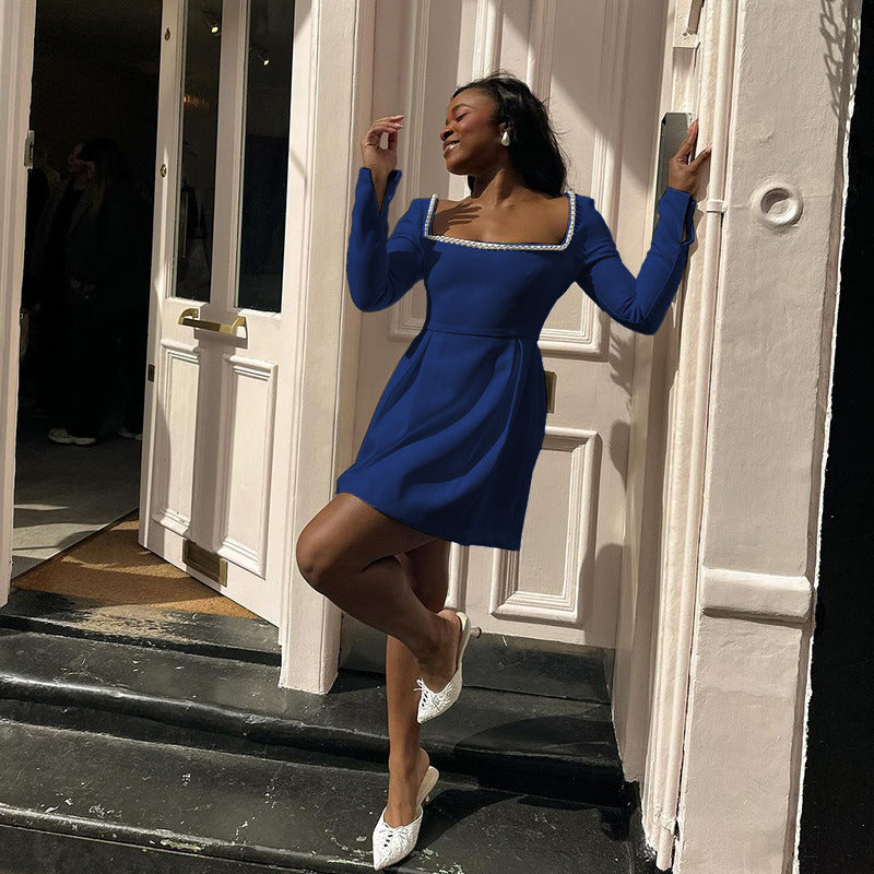 Elegant Sleeve Mini Dress for Women Square Neckline