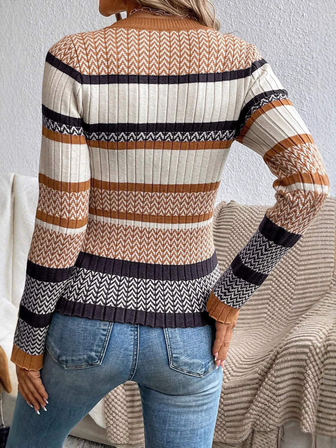 Classic Fit Women's Striped Crew Neck Sweater