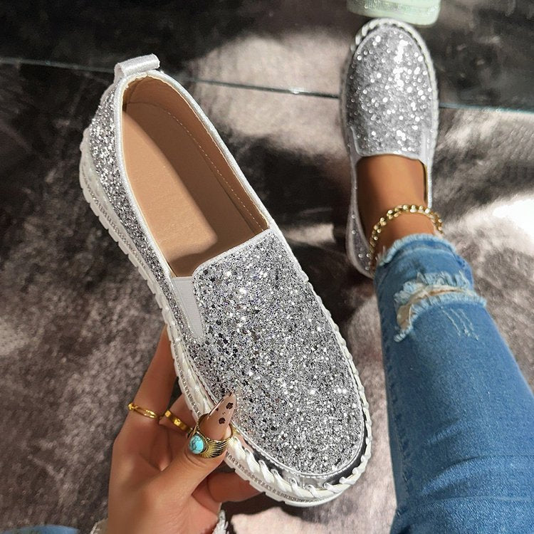 Sparkly Comfort Loafers for Women Daily Shoes