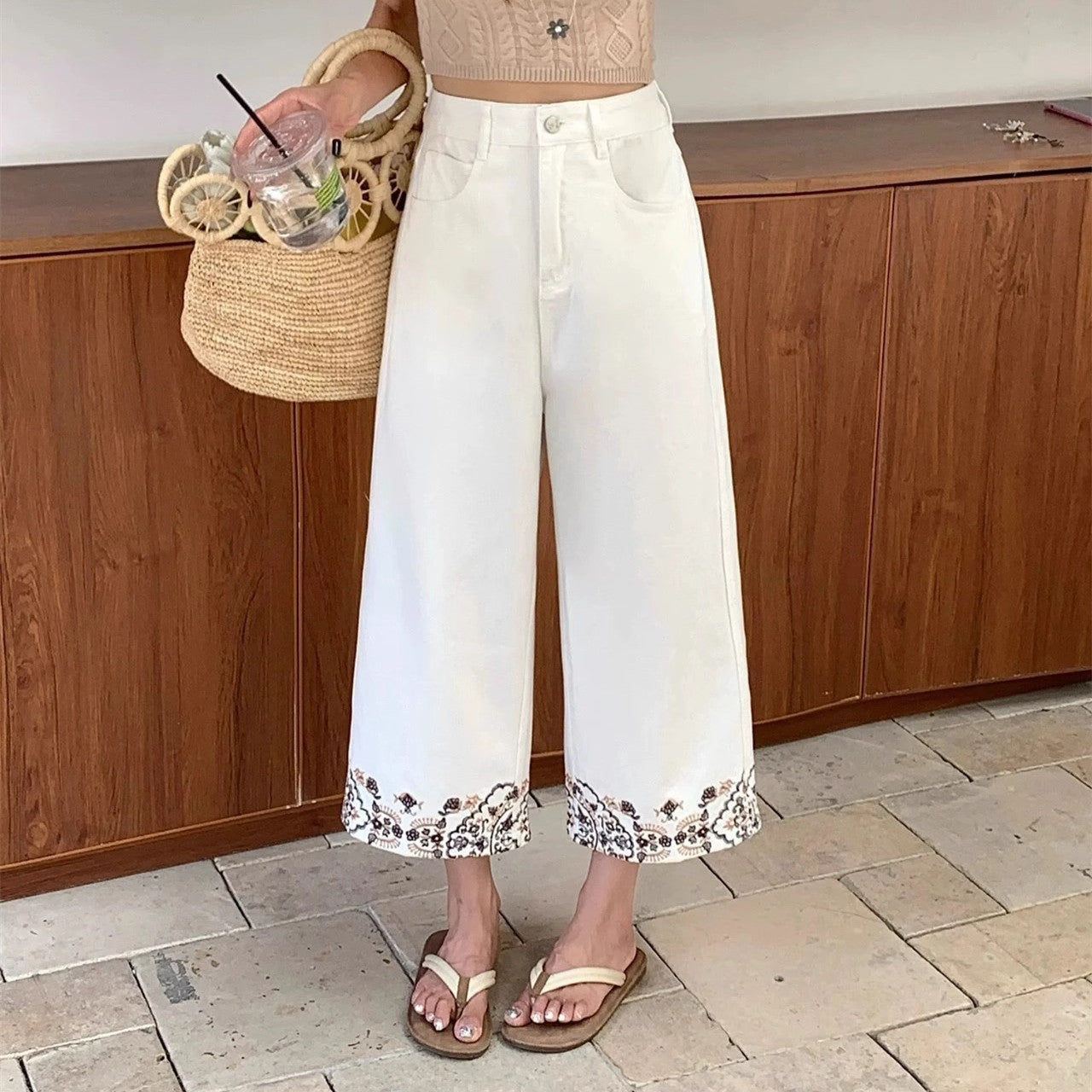 Women's Relaxed Fit Floral Blue Jeans