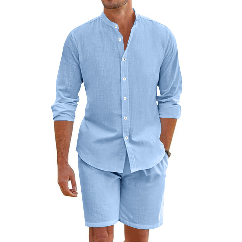 Relaxed Fit Button Down Shirt Shorts Set