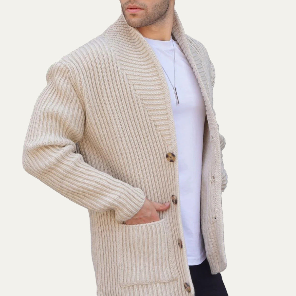 Men's Thick Cable Knit Open Front Cardigan