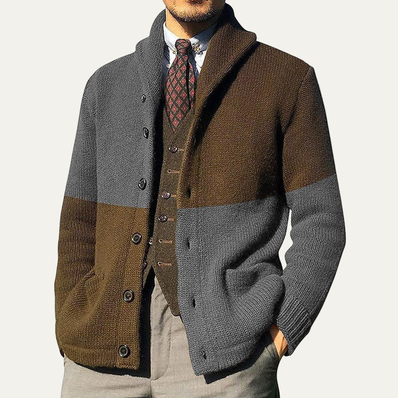 Men's Stylish Block Pattern Crew Neck Sweater