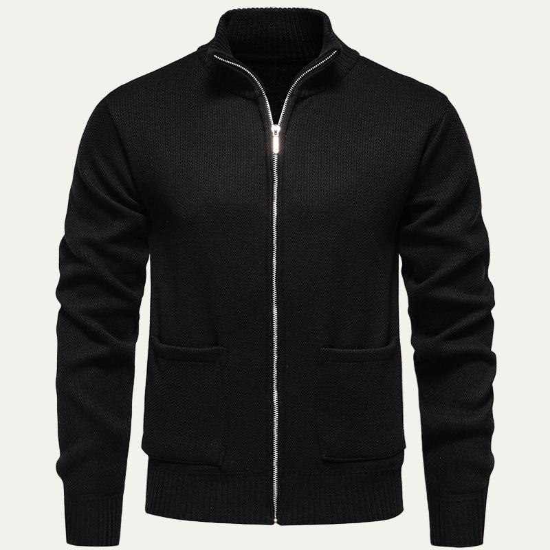 Men's Textured Crew Neck Zip Sweater