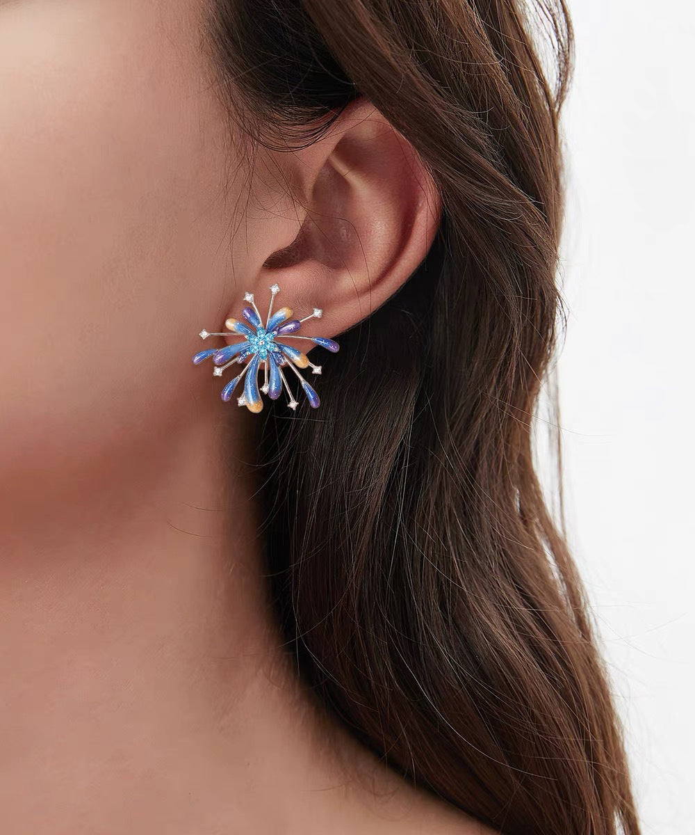Women's Sterling Silver Blue Zircon Stud Earrings - OutfitLondon