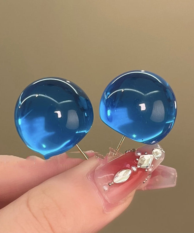Women's Resin Stud Earrings Blue 2cm - OutfitLondon