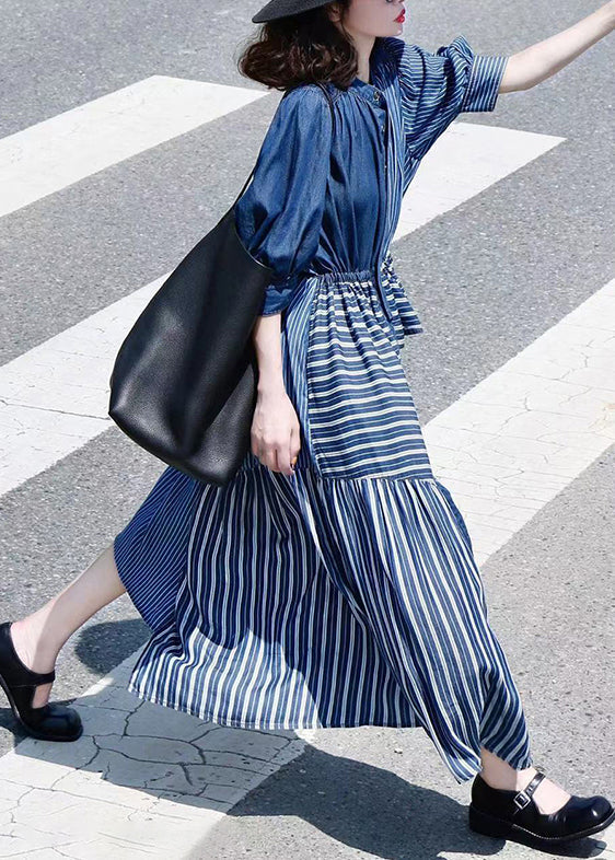 Women's Asymmetrical Denim Dress Patchwork Blue - OutfitLondon