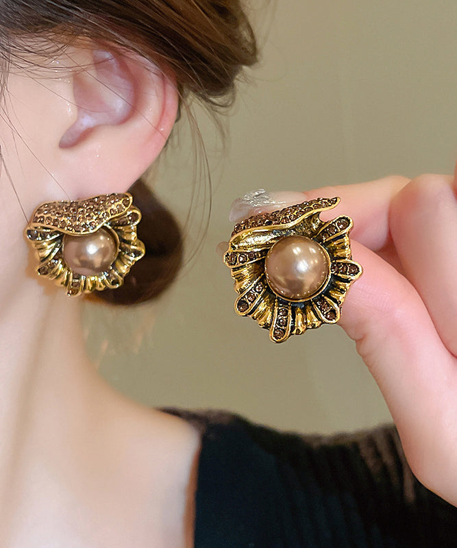 Women's Copper Alloy Stud Earrings Zircon Pearl - OutfitLondon
