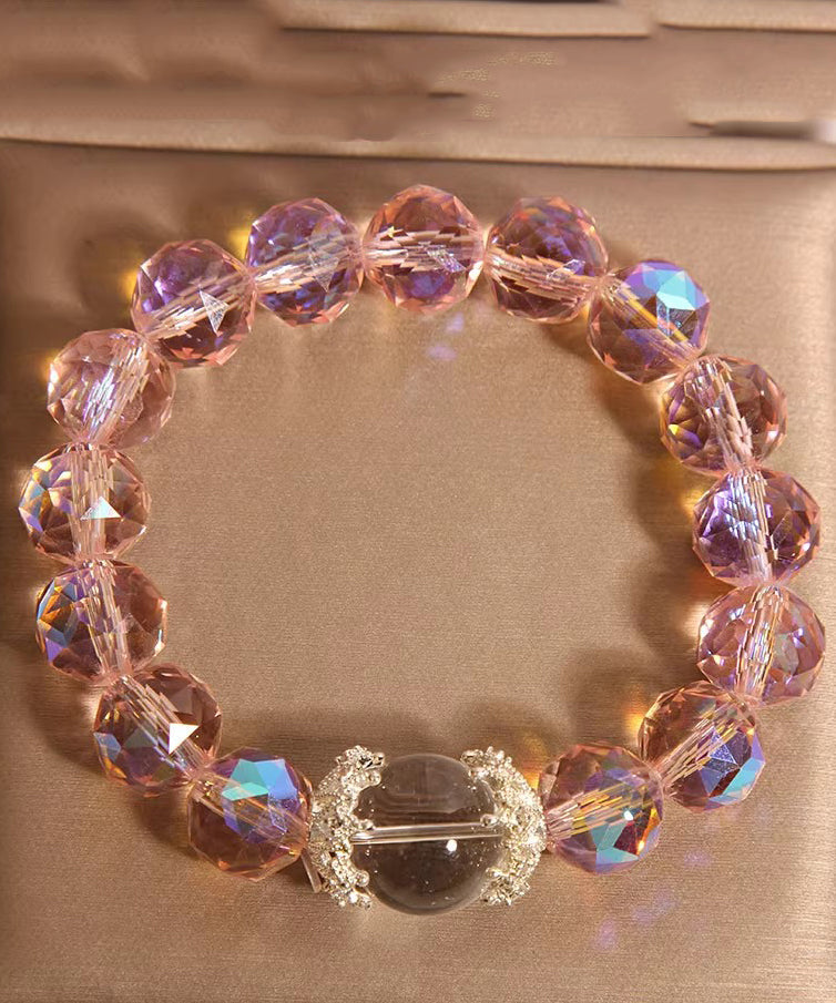 Women's Crystal Chain Bracelet Pink Woven Elegant - OutfitLondon