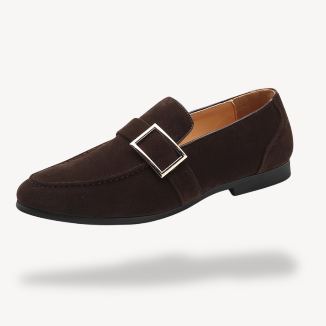 Luxury Leather Slip On Shoes with Metal Buckle