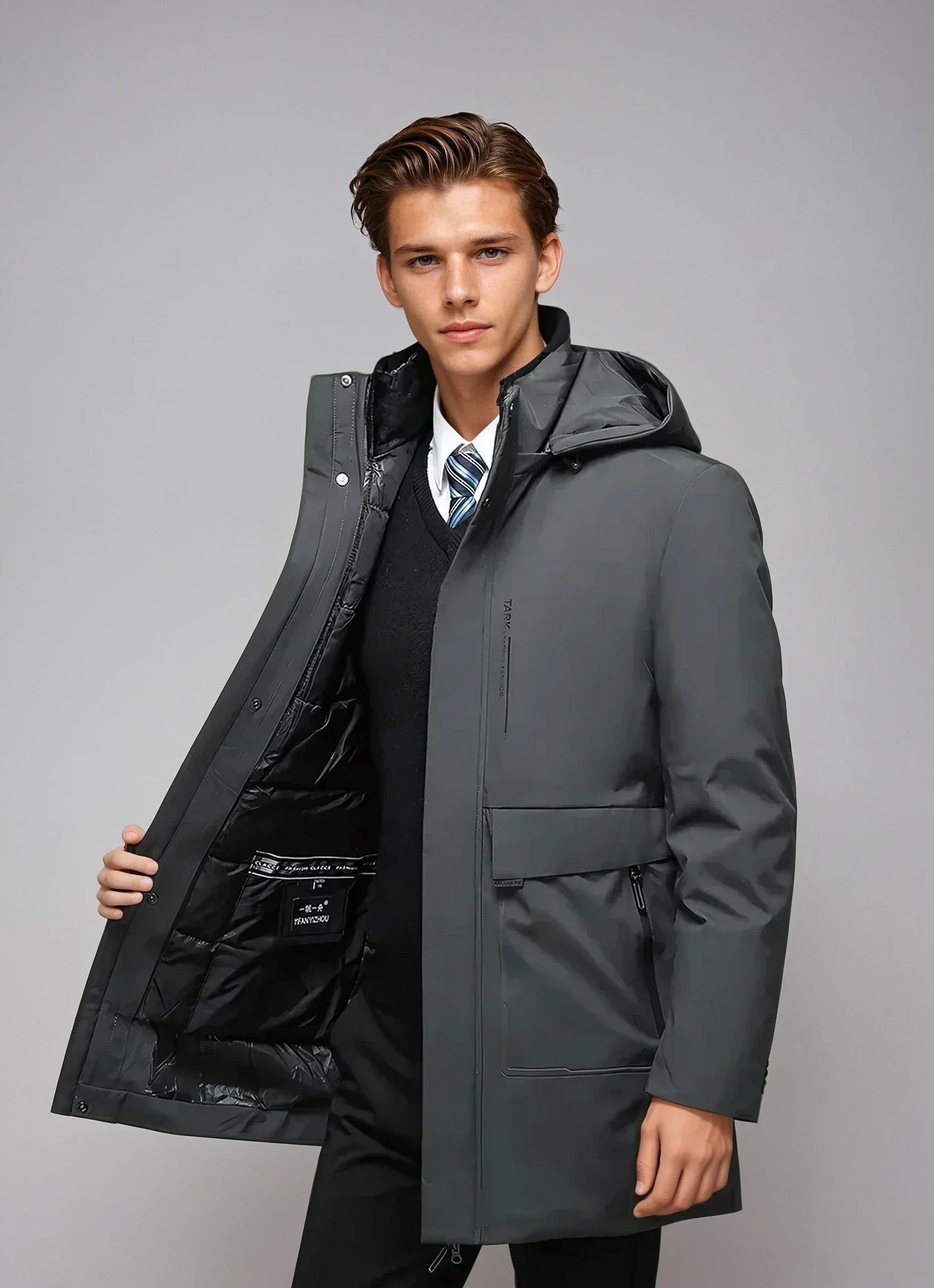 Waterproof Parka With Hood And Insulated Zip Pockets