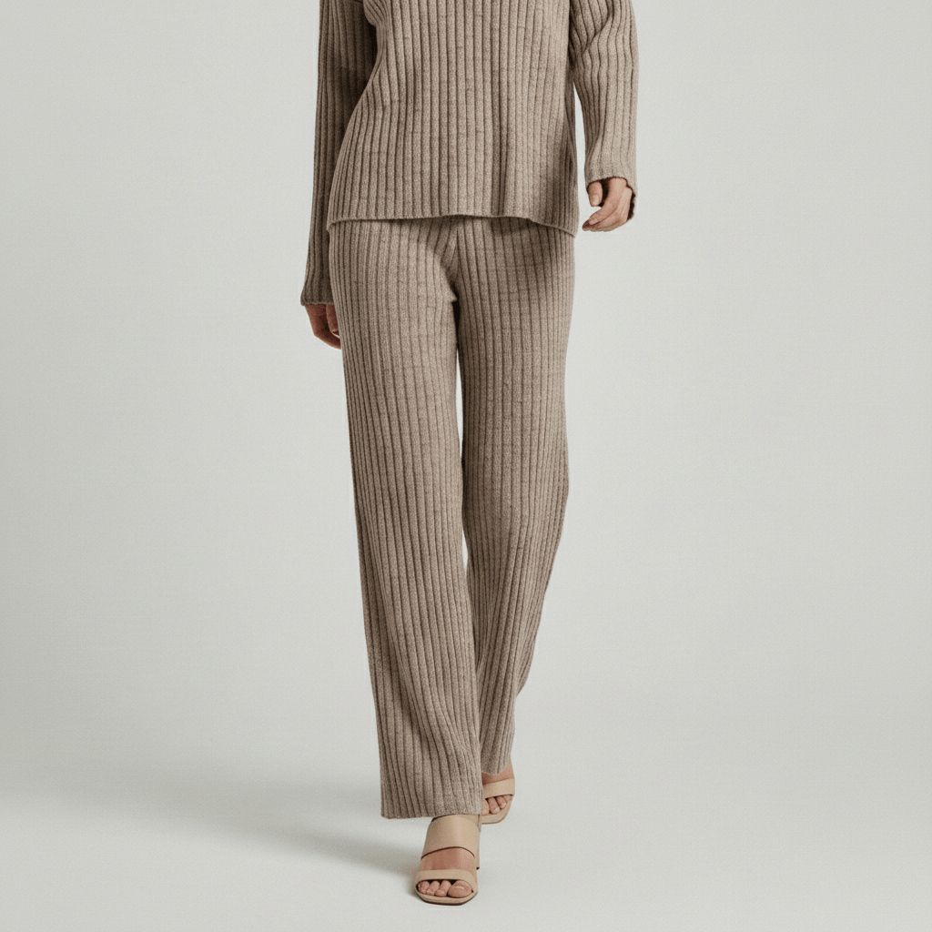 Comfortable 2 Piece Ribbed Sweater and Trousers Set