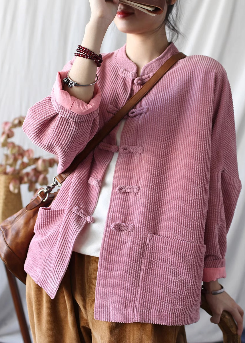 Women's Pink Corduroy Coat Oversized - OutfitLondon