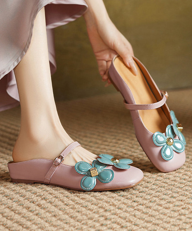 Women's Pink Shearling Wedge Sandals Floral Print Cushioned - OutfitLondon