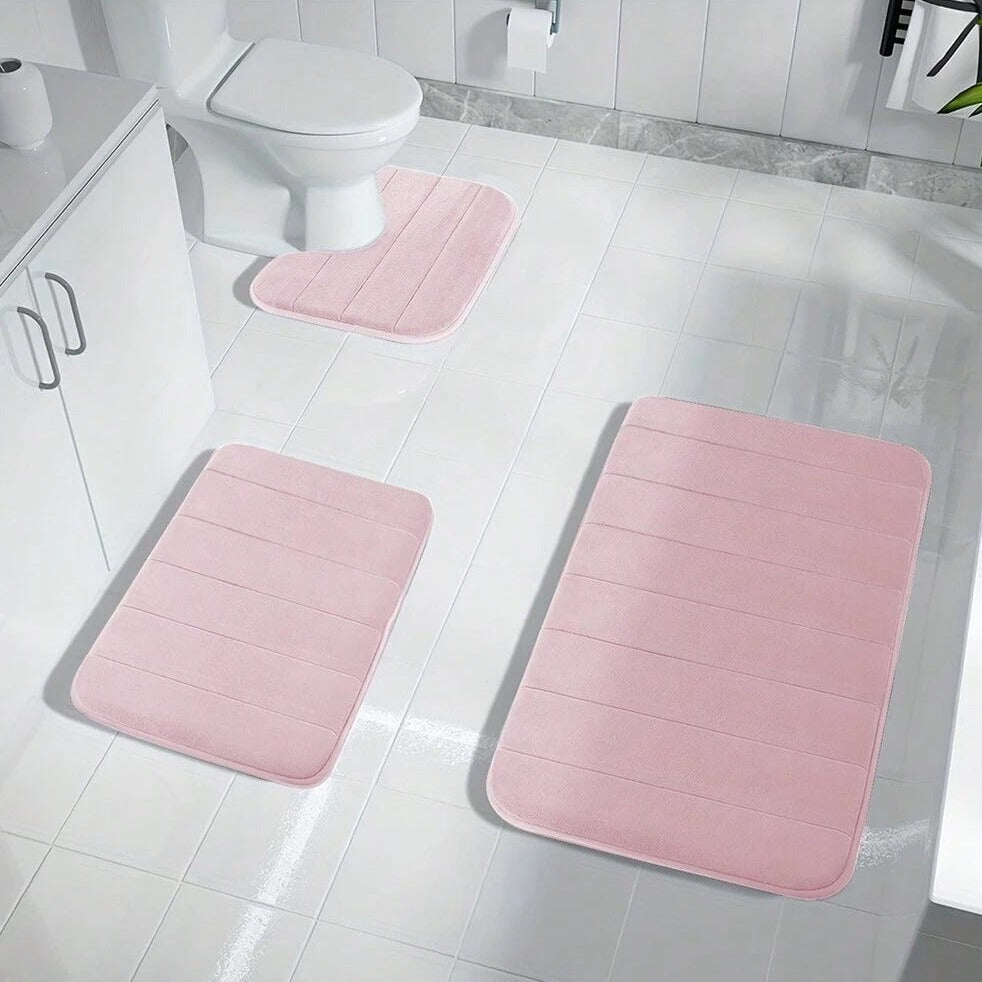 Plush 3-Piece Non-Slip Bath Mats, Memory Foam Cushioning