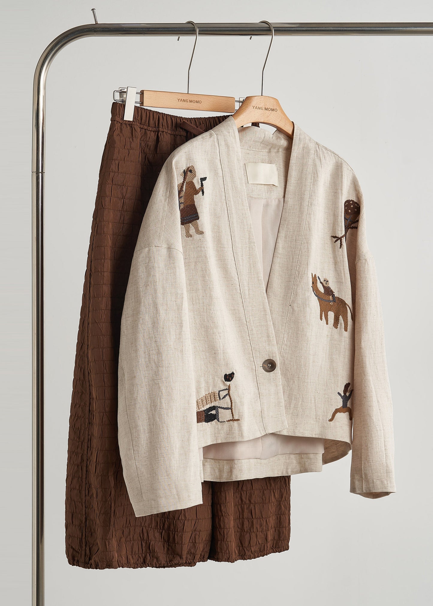 Women's Oversized Linen Coat Beige Breathable - OutfitLondon