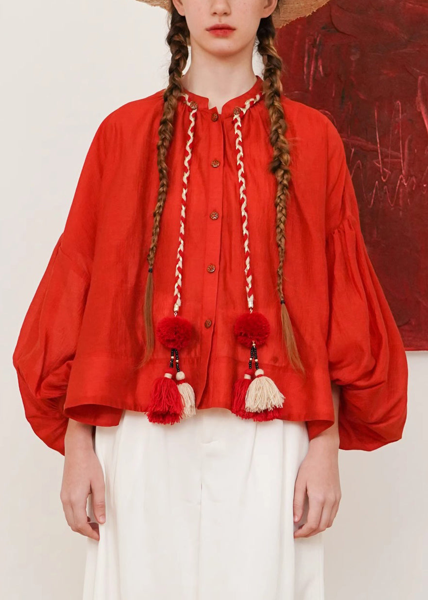 Women's Cotton Shirt Red Oversized Relaxed Fit - OutfitLondon