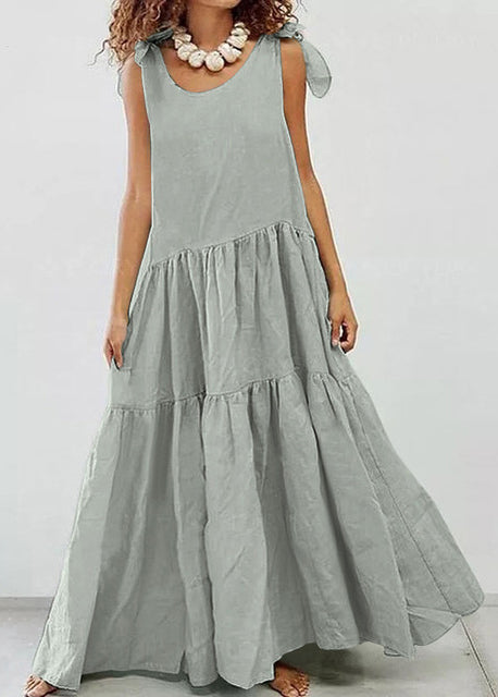 Women's Cotton Linen V Neck Sleeveless Dress Breathable Relaxed Fit - OutfitLondon