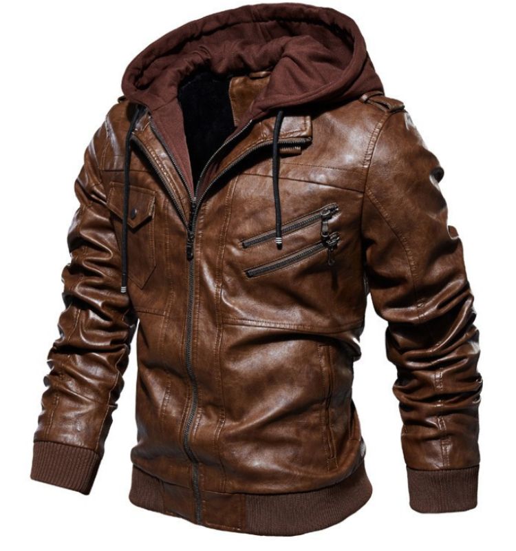 Men's Synthetic Leather Hoodie Coat