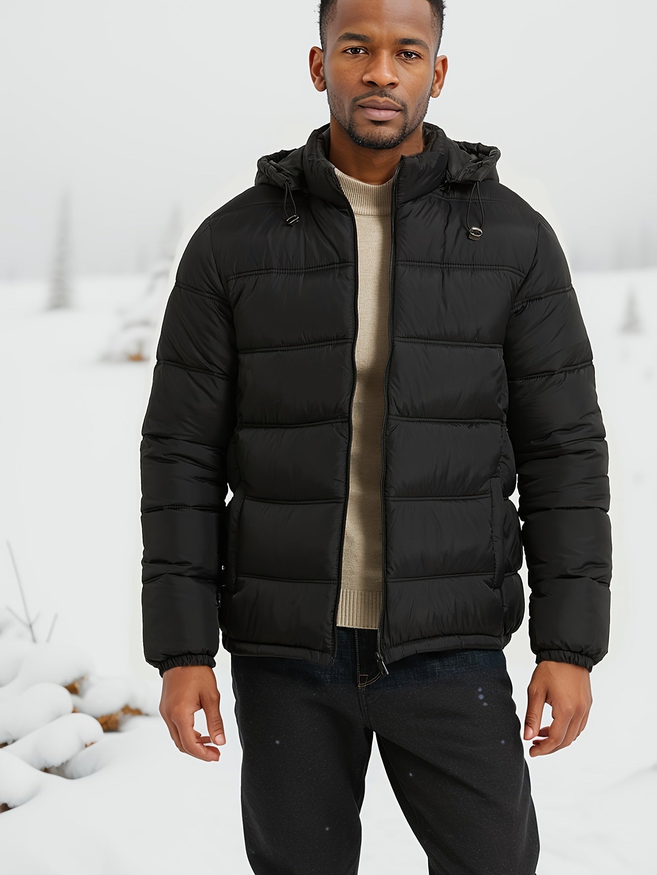 Warm Quilted Mens Parka Jacket with Hood