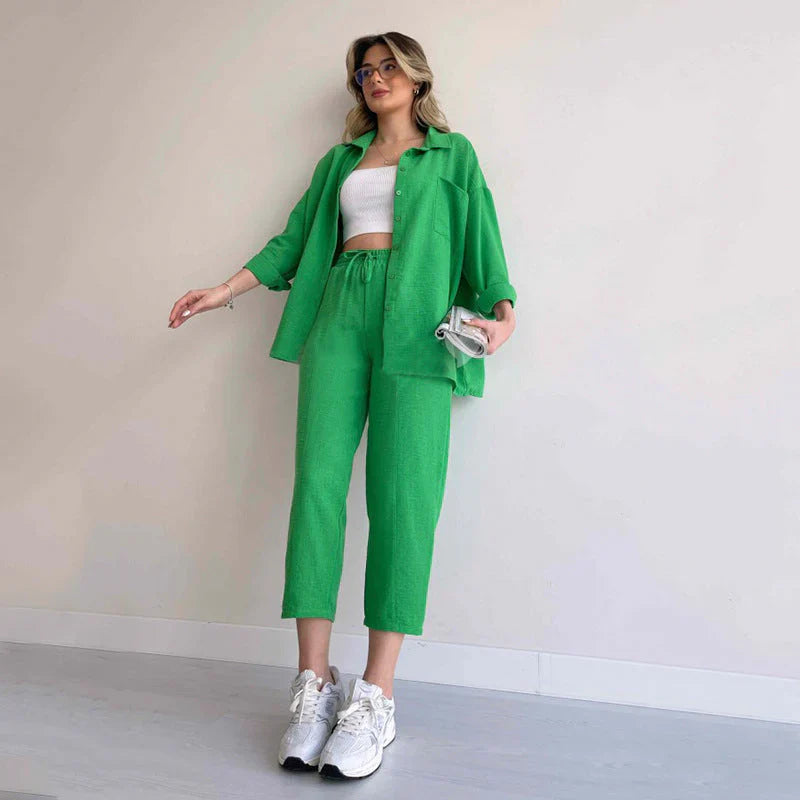 Quintessa Co-Ord Set | Oversized Button-Up Shirt & Wide-Leg Trousers