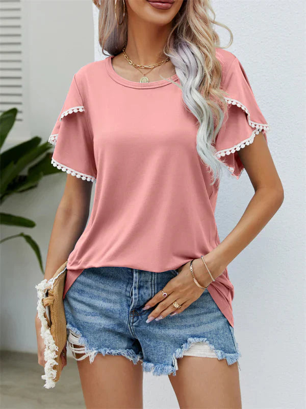 Relaxed Fit Casual Tulip Sleeve Tee