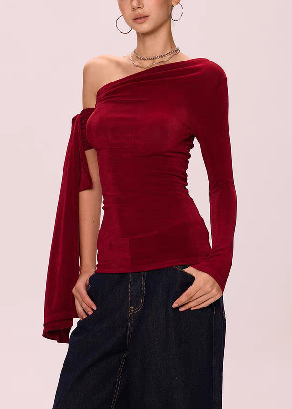Men's Slim Fit Cotton Asymmetric T-Shirt Red - OutfitLondon