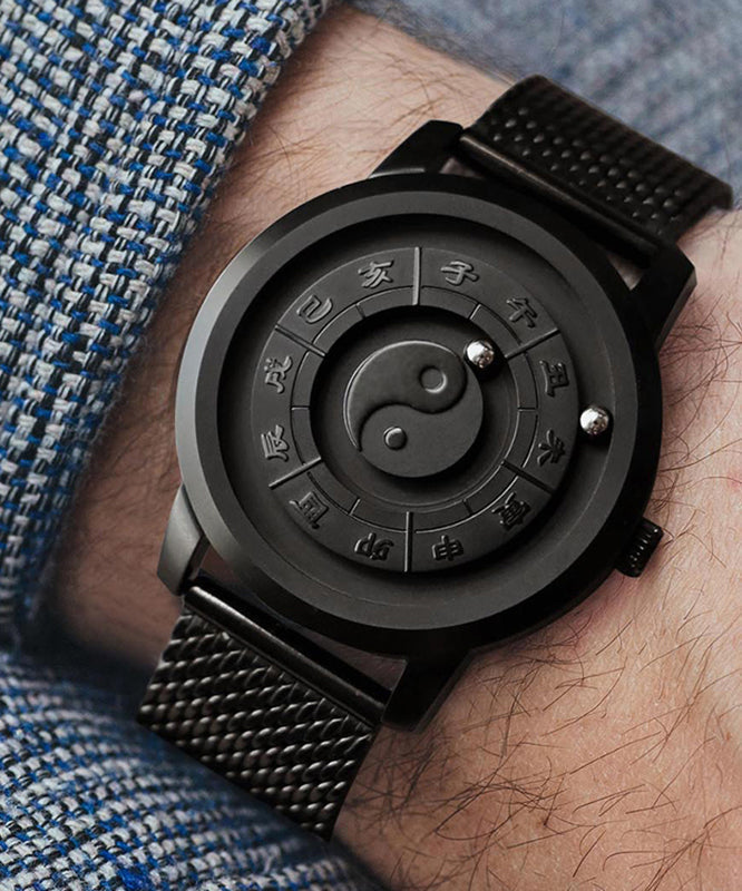 Stainless Steel Bagua Watch Waterproof Black Unisex - OutfitLondon